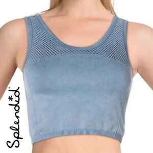 SPLENDID Blue Crop Top Fitness Activewear Yoga Mesh Venting Compression